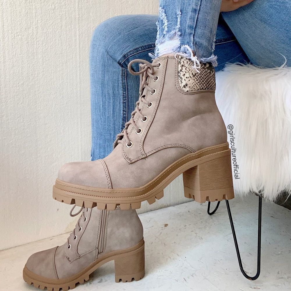 Beige Snake Motorcycle Platform Booties